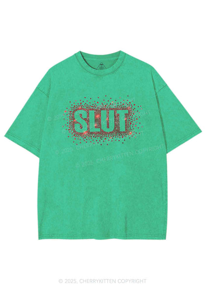 Rhinestone Special Slxt Y2K Shirts Washed Tee Cherrykitten