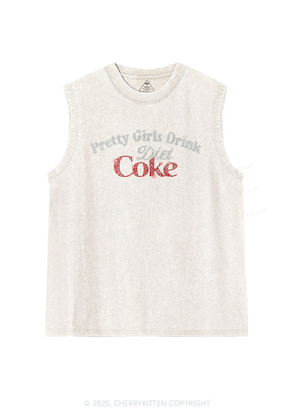 Rhinestone Pretty Girls Drink Diet Coke Y2K Washed Muscle Tank Cherrykitten