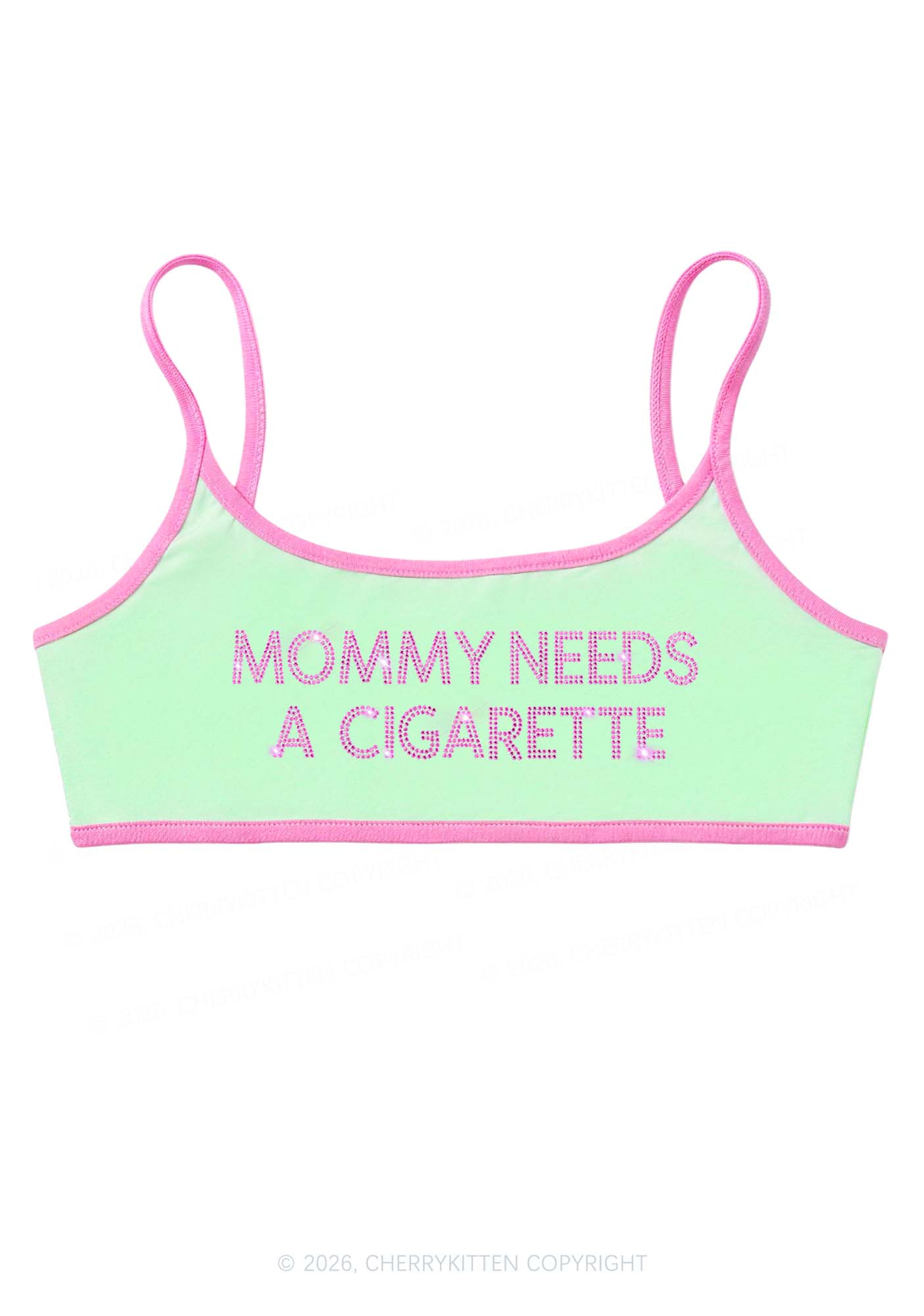 Rhinestone Mommy Needs Cigarette Y2K Super Crop Cami Cherrykitten