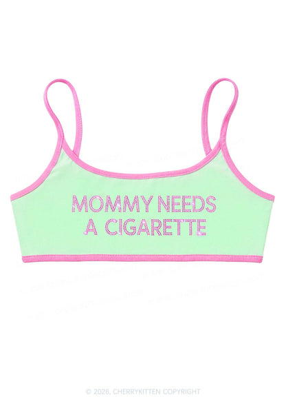 Rhinestone Mommy Needs Cigarette Y2K Super Crop Cami Cherrykitten