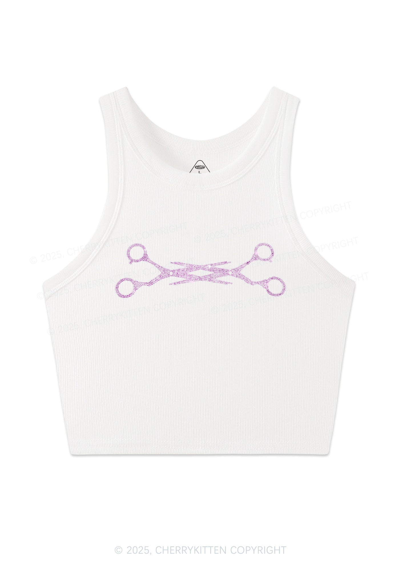 Rhinestone Pink Scissor Pride Y2K Crop Tank Top Cherrykitten