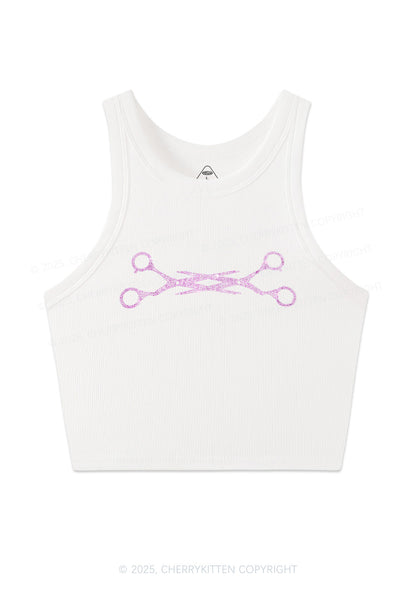 Rhinestone Pink Scissor Pride Y2K Crop Tank Top Cherrykitten