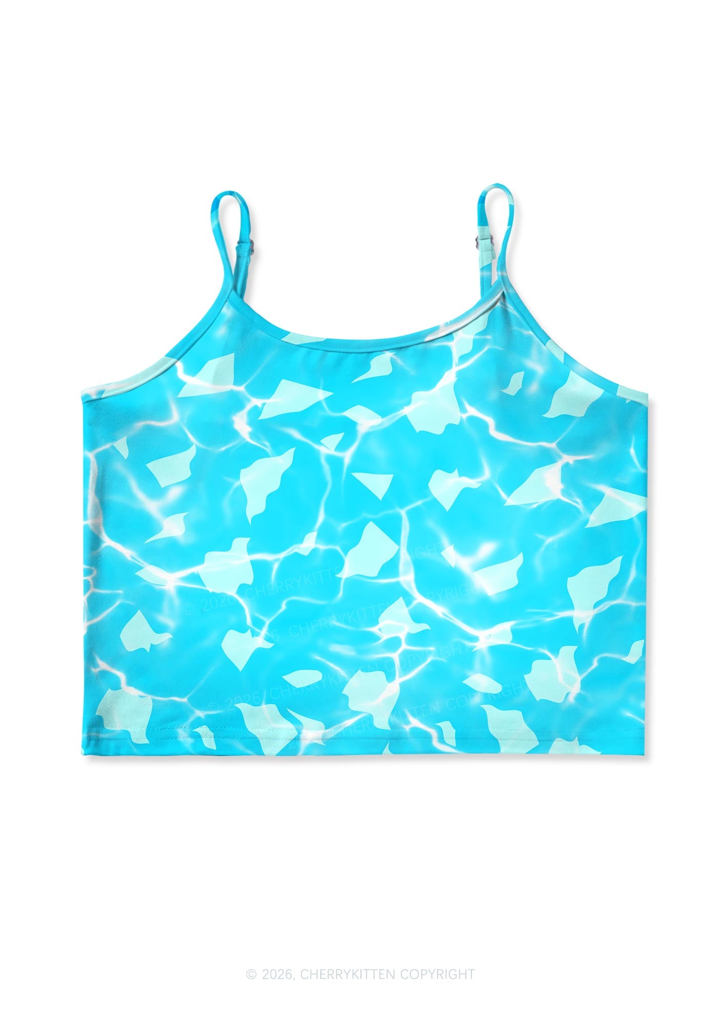 Turquoise Water Ripple Y2K Print Cami Crop Top Cherrykitten