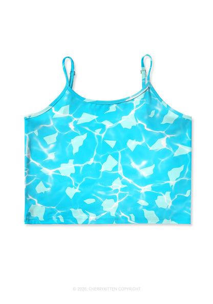Turquoise Water Ripple Y2K Print Cami Crop Top Cherrykitten