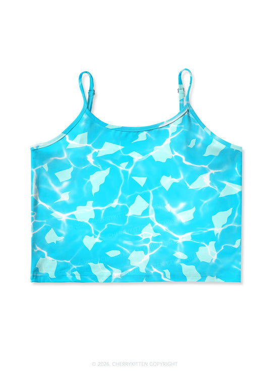 Turquoise Water Ripple Y2K Print Cami Crop Top Cherrykitten