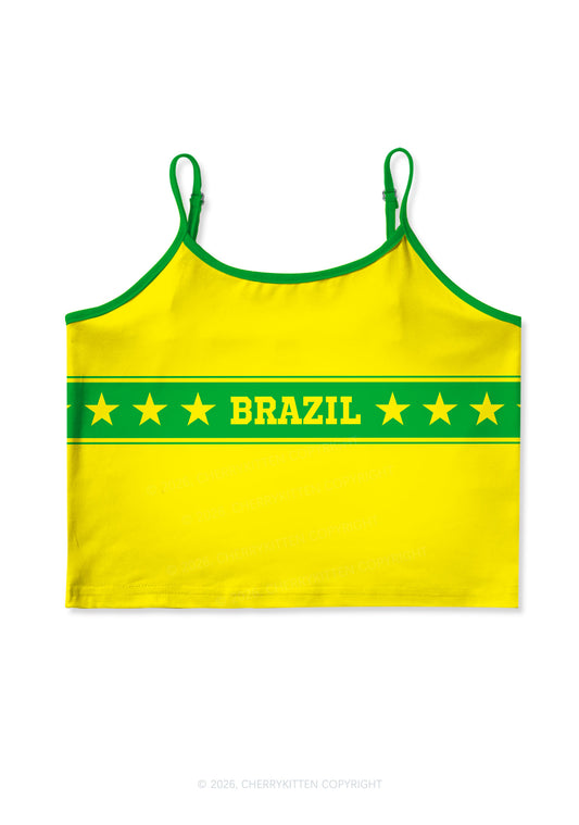 Yellow Green Stripe Star Y2K Print Cami Crop Top Cherrykitten