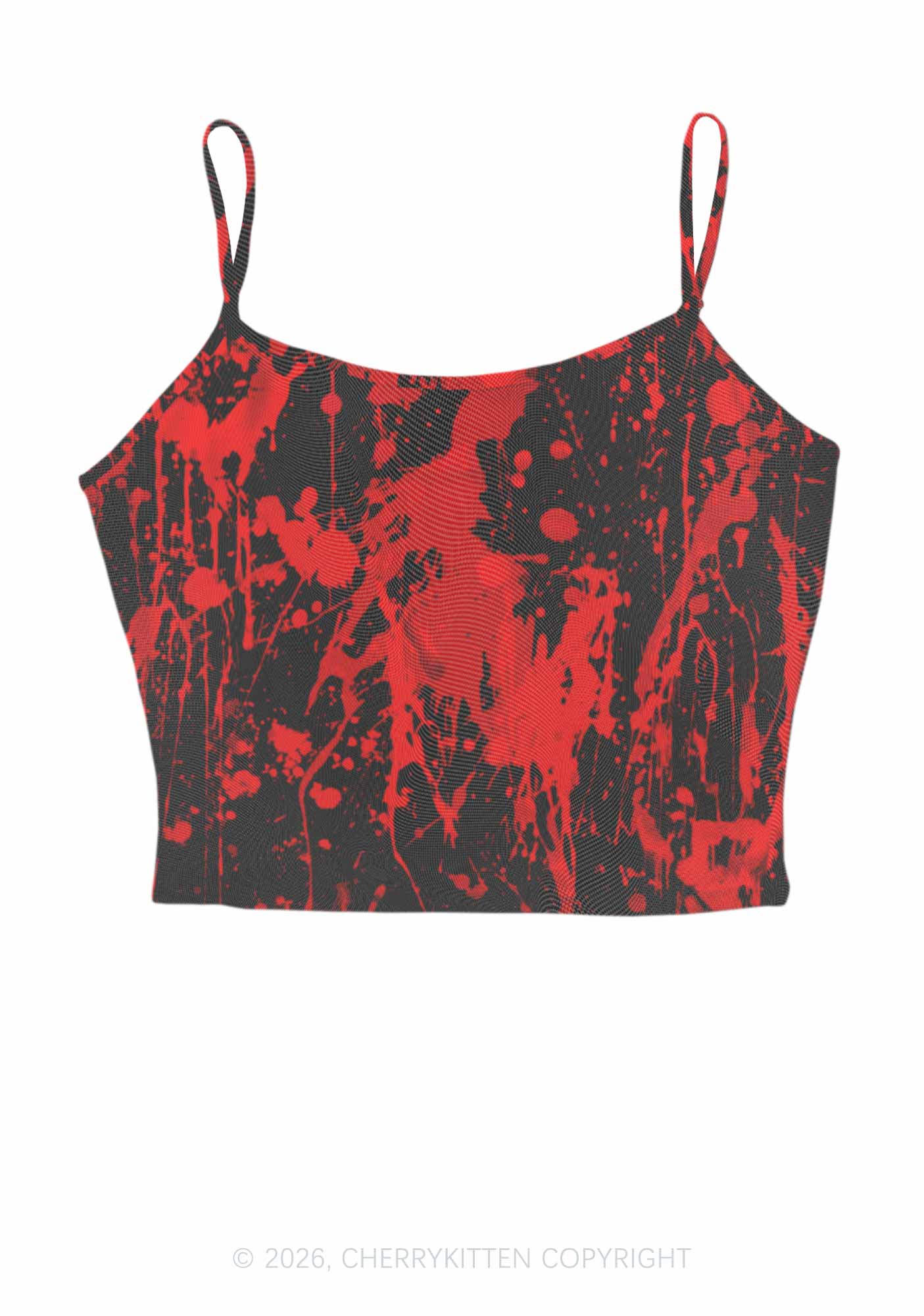 Halloween Red Blood On Black Y2K Mesh Cami Tank Cherrykitten