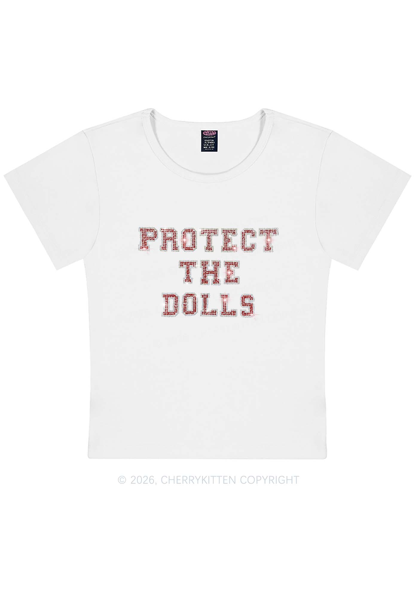 Rhinestone Protect The Dolls Pride Y2K Baby Tee Cherrykitten