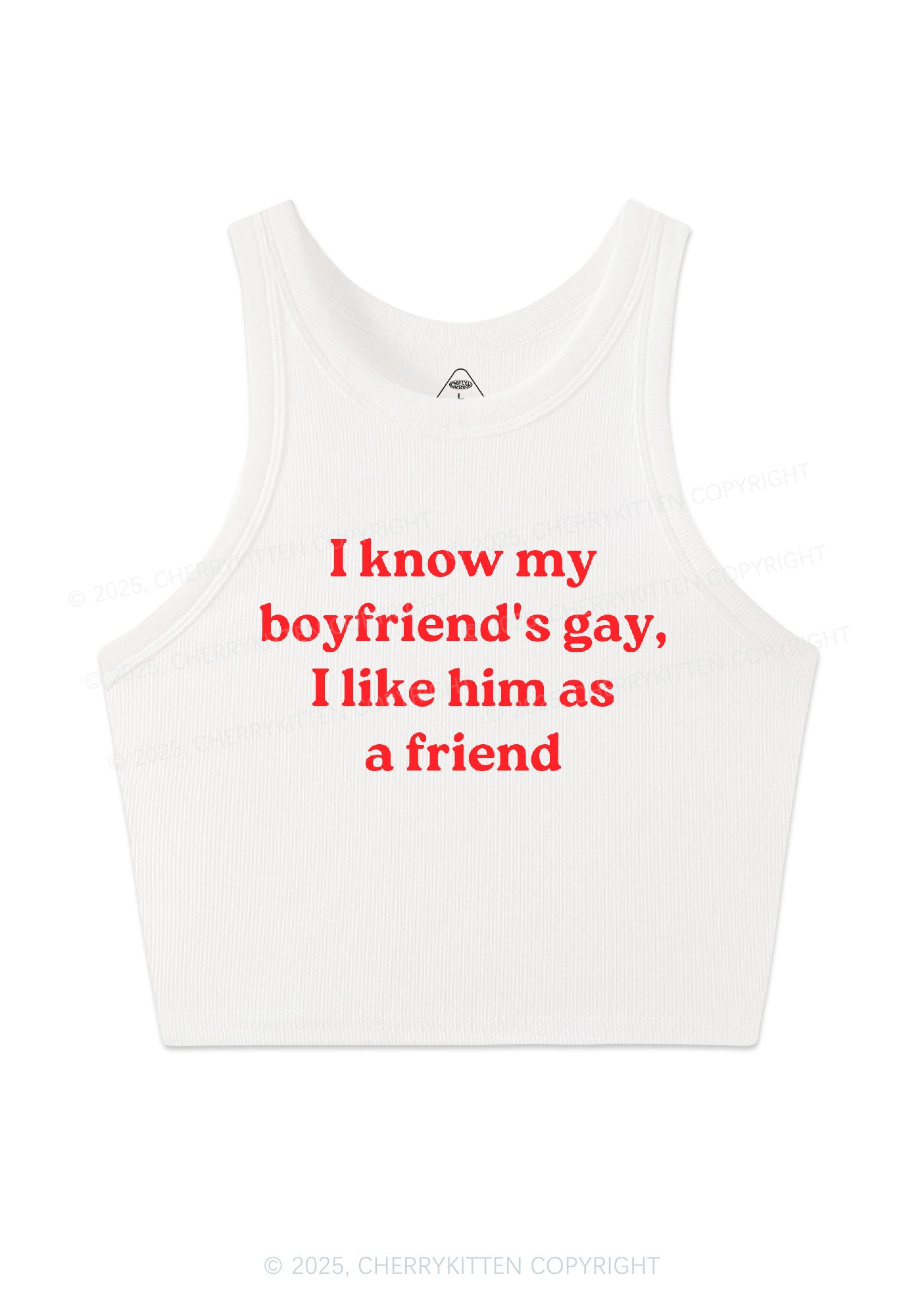 I Know My BF Is Gay Pride Y2K Crop Tank Top Cherrykitten