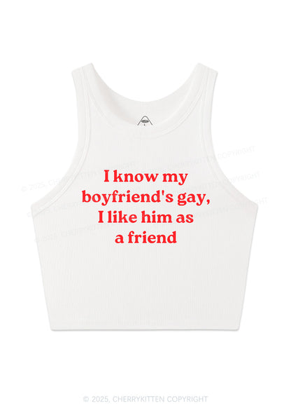I Know My BF Is Gay Pride Y2K Crop Tank Top Cherrykitten