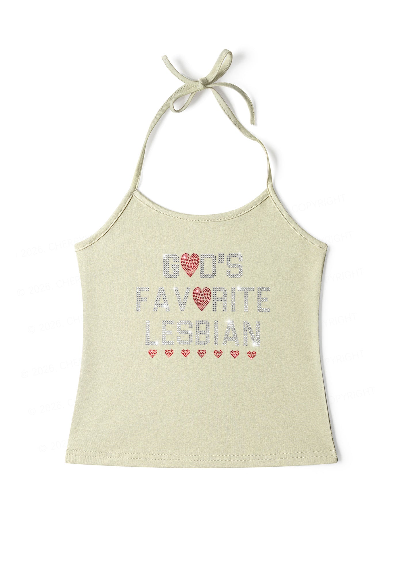 Rhinestone Gods Favorite Lesbian Pride Y2K Halter Neck Cami Cherrykitten