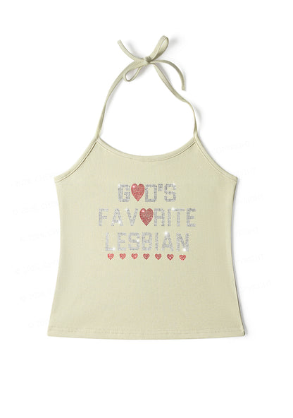 Rhinestone Gods Favorite Lesbian Pride Y2K Halter Neck Cami Cherrykitten