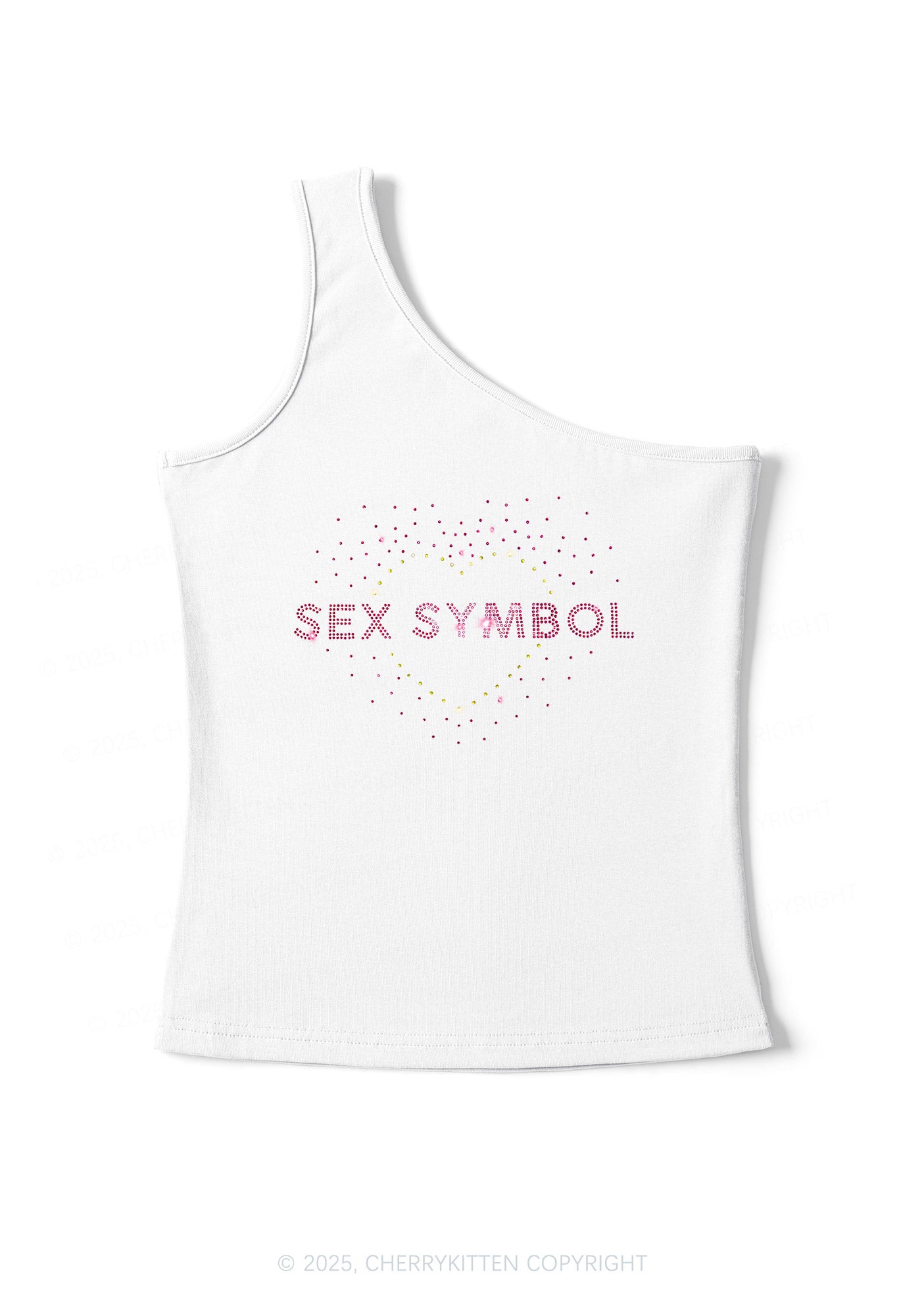 Rhinestone Sx Symbol Y2K One Shoulder Tank Top Cherrykitten