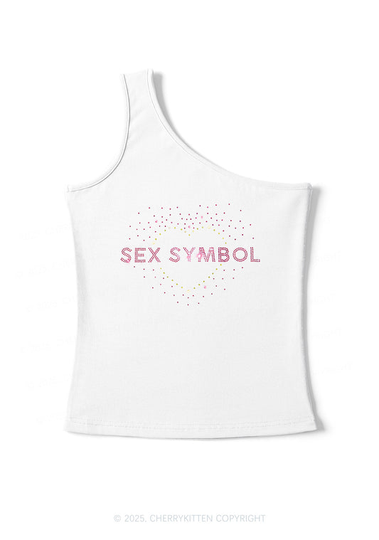 Rhinestone Sx Symbol Y2K One Shoulder Tank Top Cherrykitten
