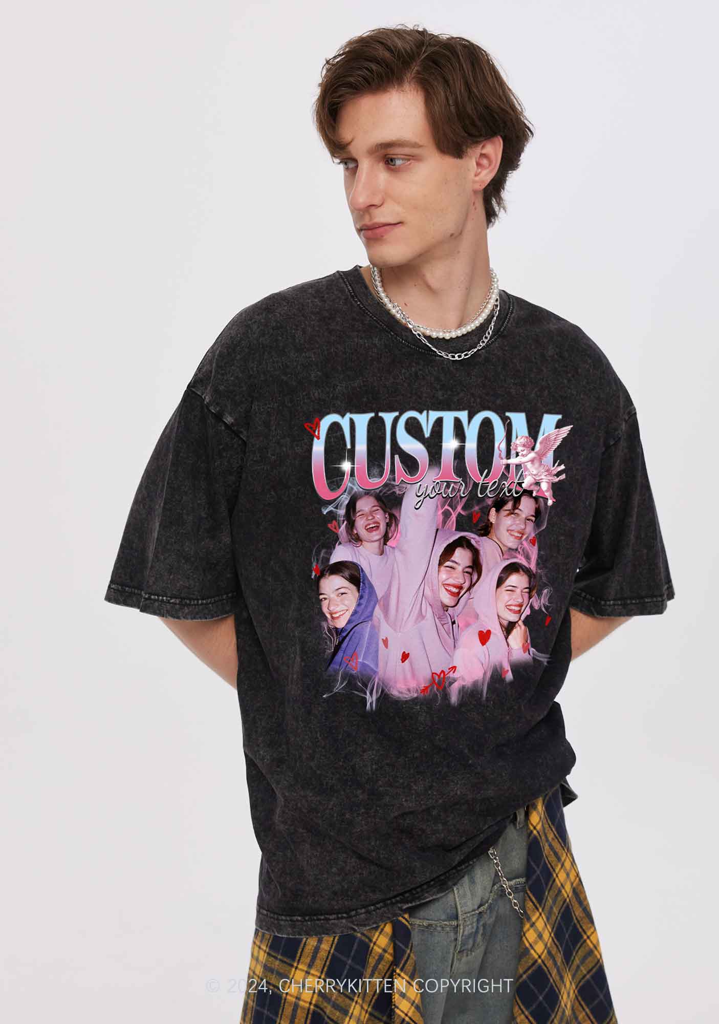 Cupid Custom Portrait Y2K Valentine's Day Washed Tee Cherrykitten
