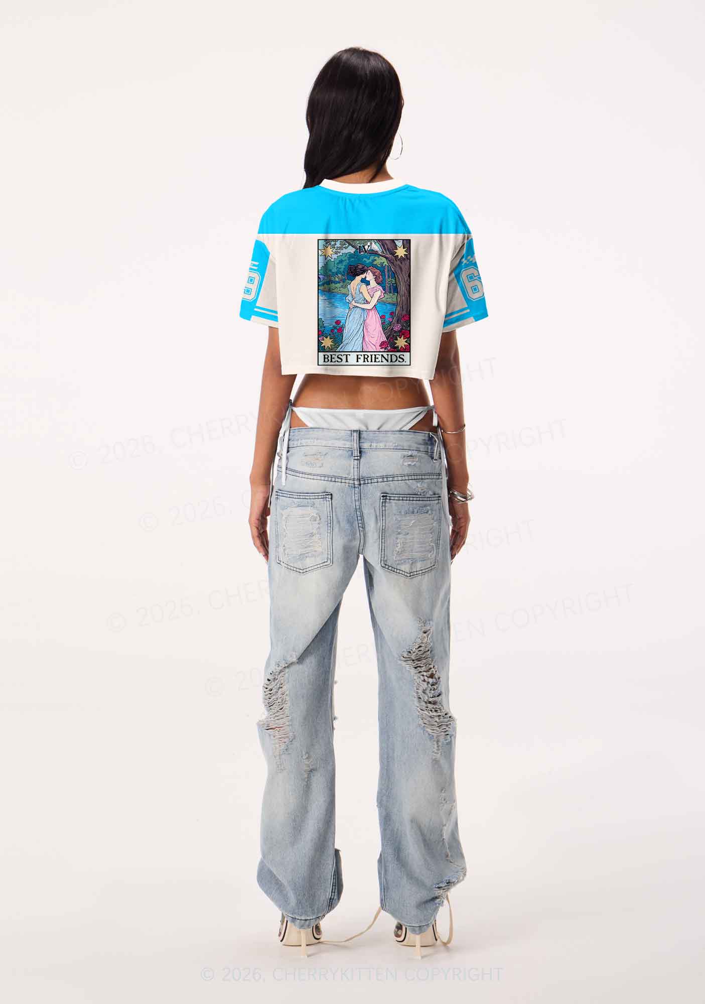 Blue Best Friends Pride Y2K Crop Sport Jersey Shirts Cherrykitten