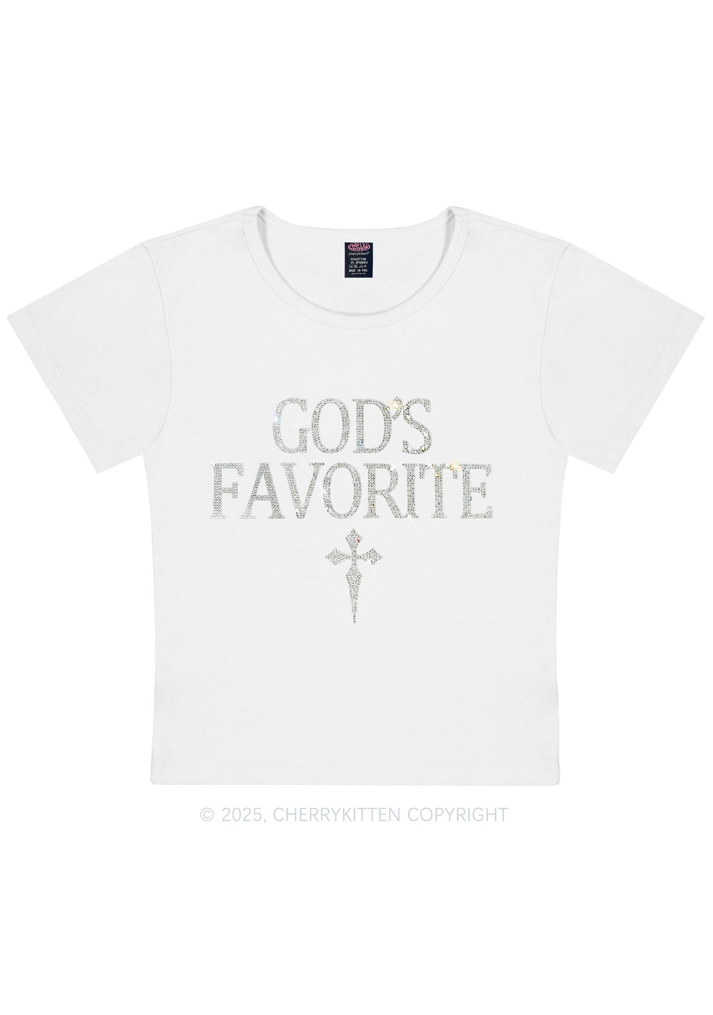 Rhinestone Gods Favorite Y2K Baby Tee Cherrykitten