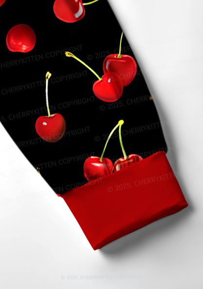 Black Cherry Valentine's Day Y2K Print Long Sleeve Pajama Set Cherrykitten