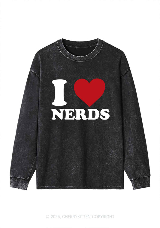 I Love Nerds Y2K Washed Long Sleeves Cherrykitten