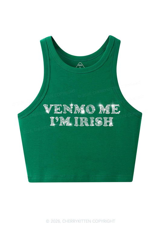 Rhinestone Venmo Me Im Irish St Patricks Y2K Crop Tank Top Cherrykitten