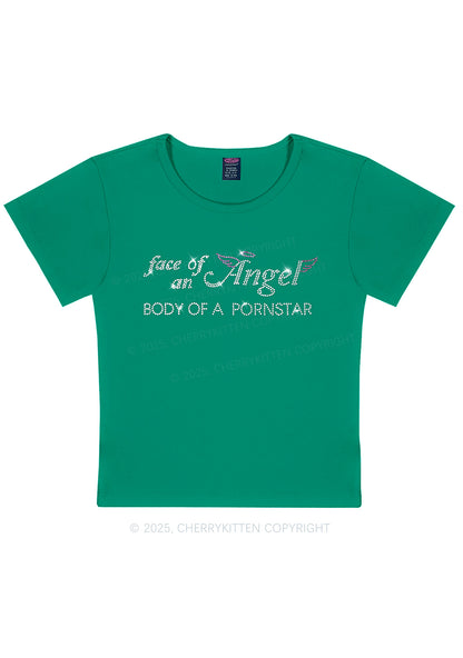 Rhinestone Face Of An Angel Y2K Baby Tee Cherrykitten