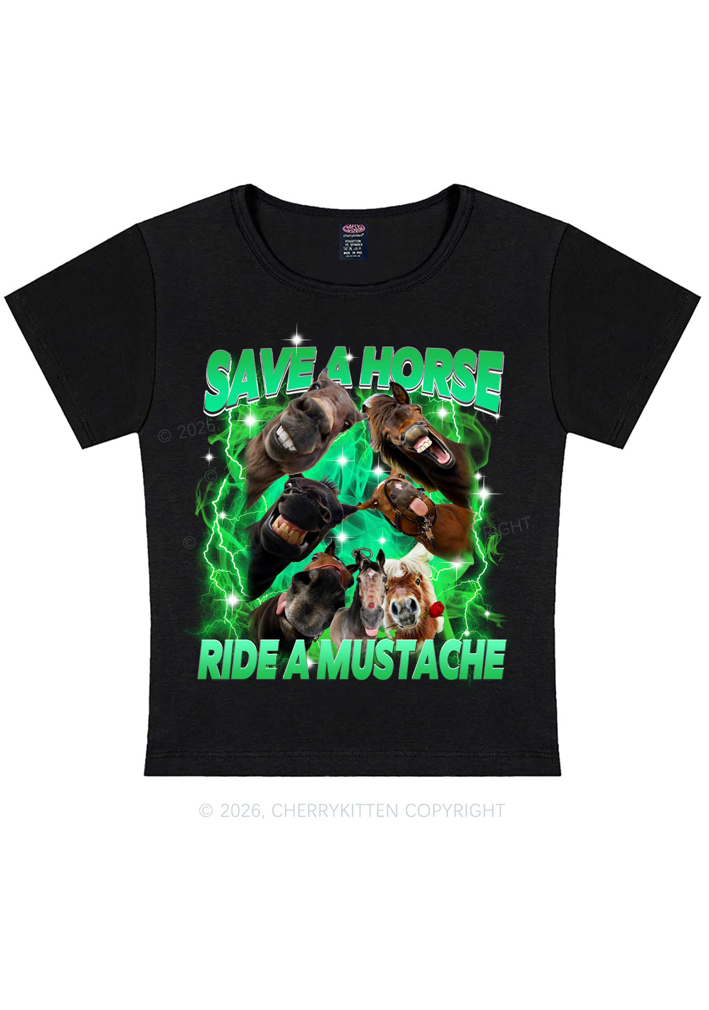 Save Horse Ride Mustache Y2K Baby Tee Cherrykitten