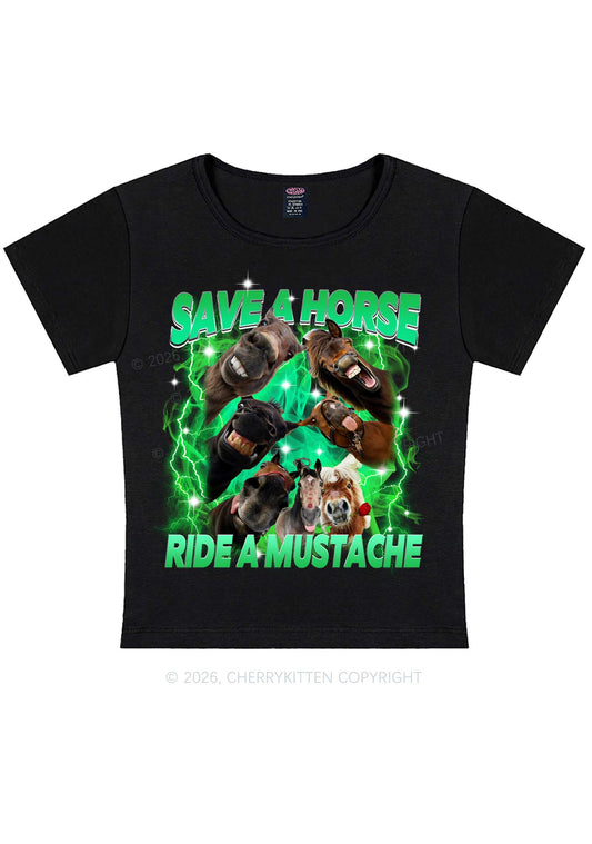 Save Horse Ride Mustache Y2K Baby Tee Cherrykitten