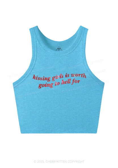 Rhinestone Kissing Girls is Worth Pride Y2K Crop Tank Top Cherrykitten