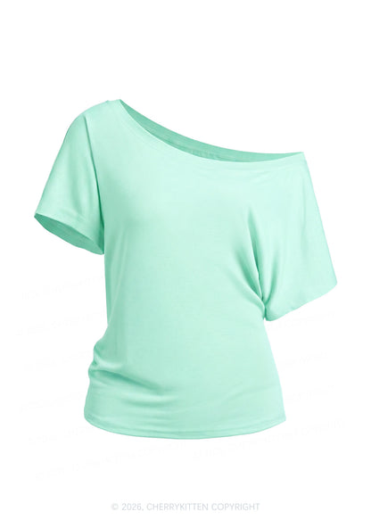 Plain Y2K Off Shoulder Tee Cherrykitten