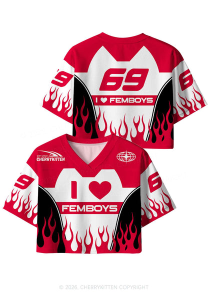 I Love Femboys Pride Y2K Crop Sport Jersey Shirts Cherrykitten