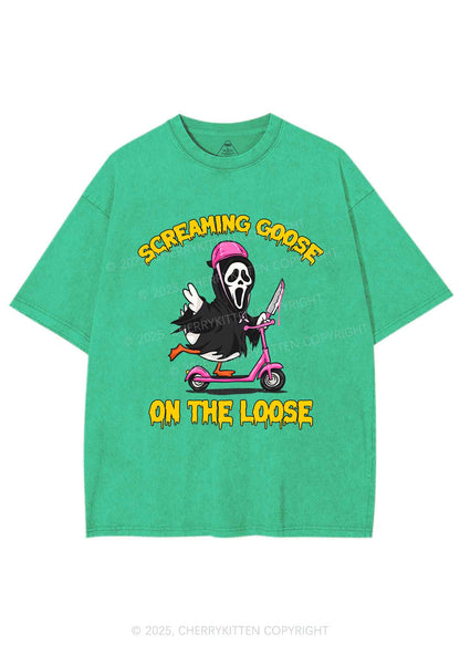 Halloween Screaming Goose On Loose Y2K Shirts Washed Tee Cherrykitten