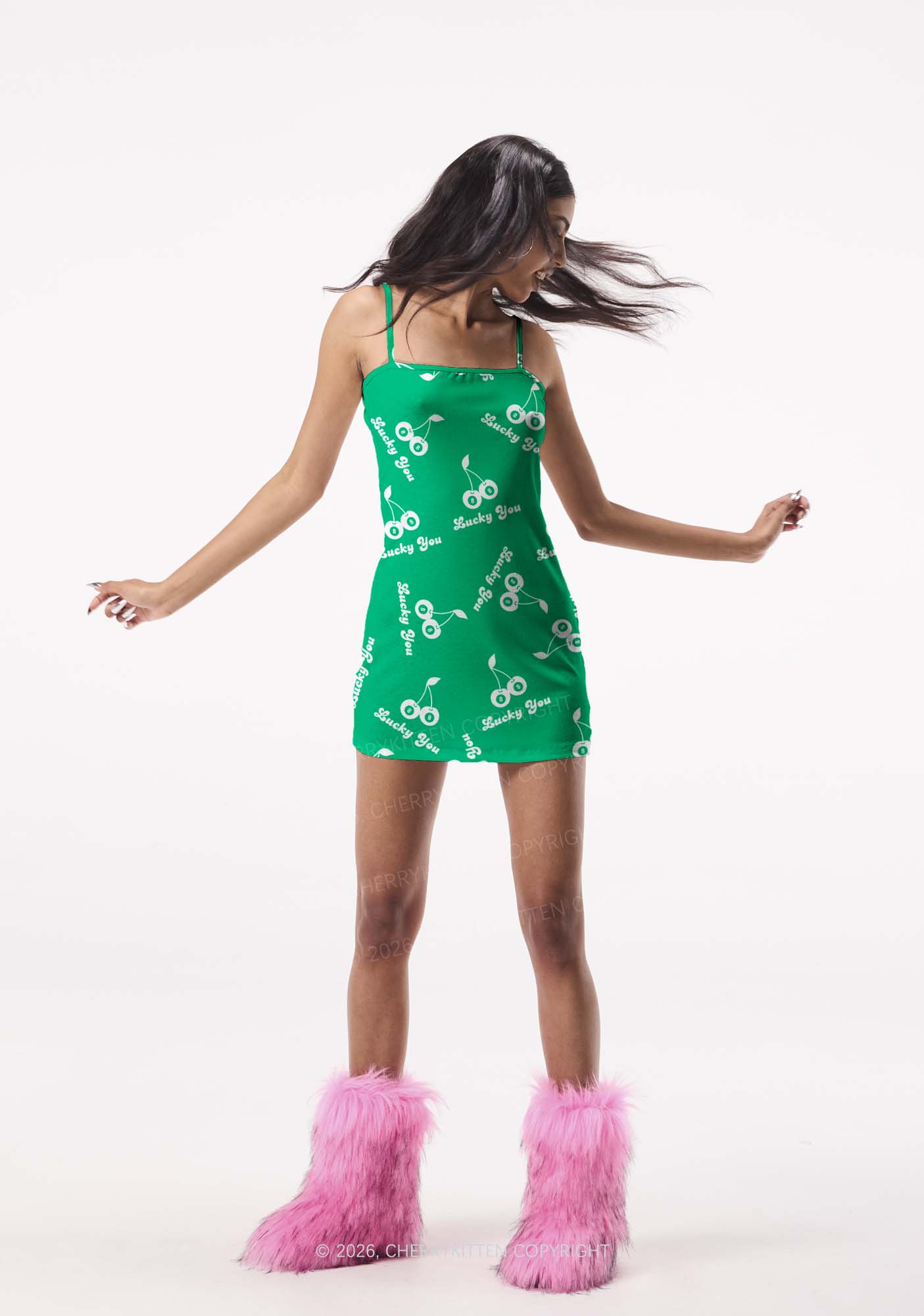 Lucky You Cherry St Patricks Y2K Print Slip Dress Cherrykitten