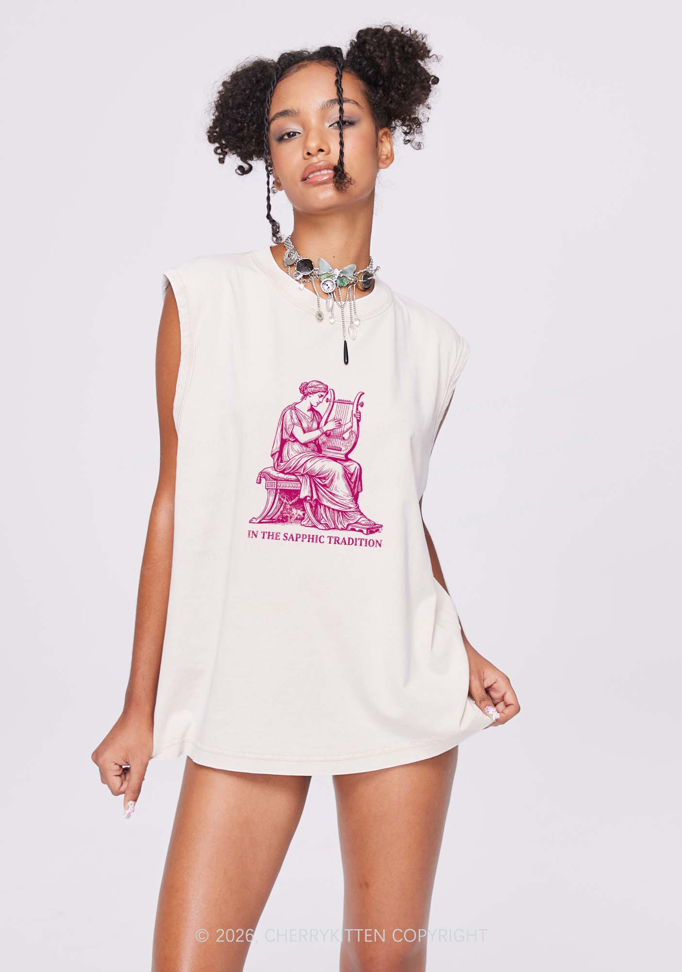 In The Sapphic Tradition Pride Y2K Washed Muscle Tank Cherrykitten