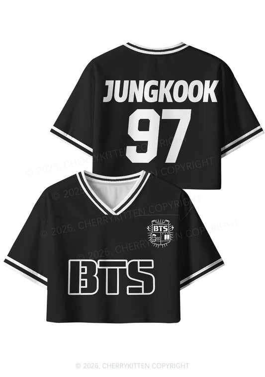Black Kpop Boys Number Y2K Crop Sport Jersey Shirts Cherrykitten