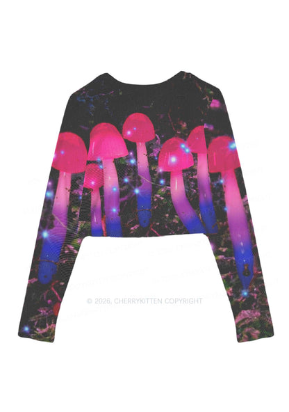 Bisexual Glowing Mushroom Pride Y2K Mesh Long Sleeve Crop Top Cherrykitten