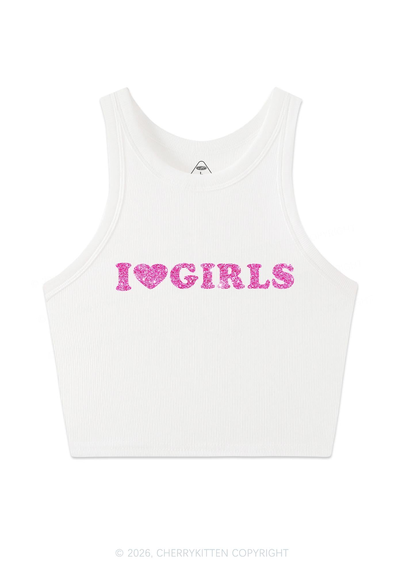 Glitter I Love Girls Pride Y2K Crop Tank Top Cherrykitten