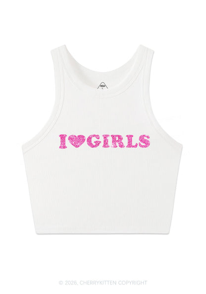 Glitter I Love Girls Pride Y2K Crop Tank Top Cherrykitten