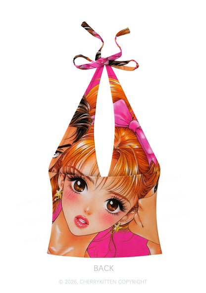 Love Triangle Y2K Print Halter Deep V Neck Cami Cherrykitten