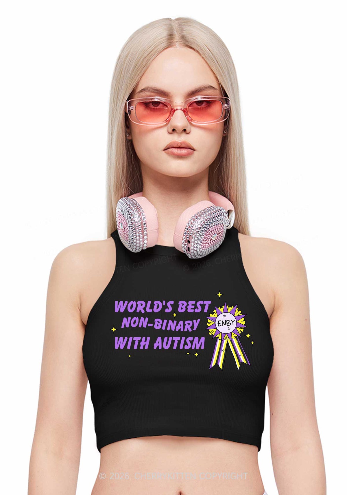 Worlds Best Nonbinary Y2K Crop Tank Top Cherrykitten