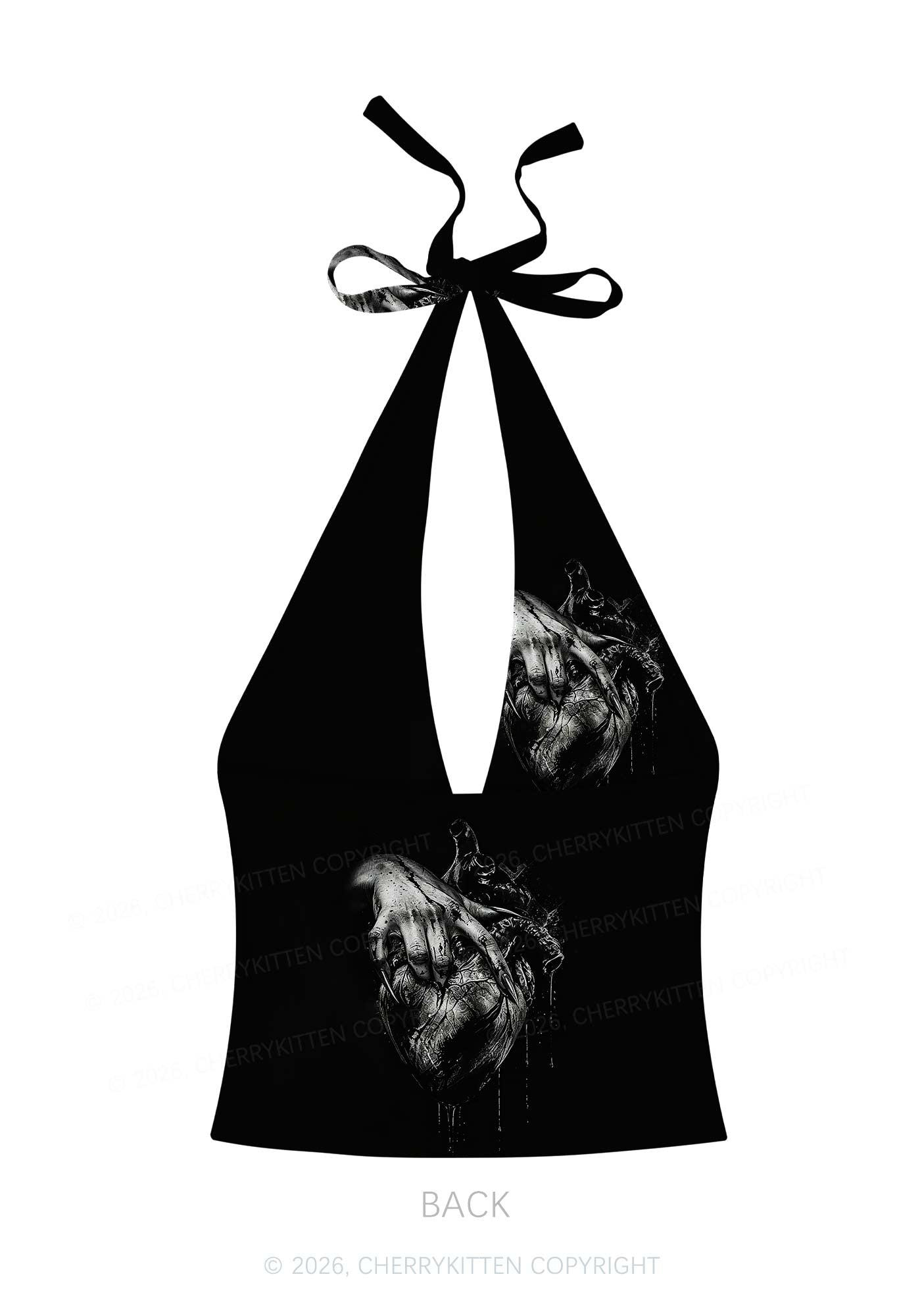 Halloween Monster Hand Bleeding Heart Y2K Print Halter Deep V Neck Cami Cherrykitten
