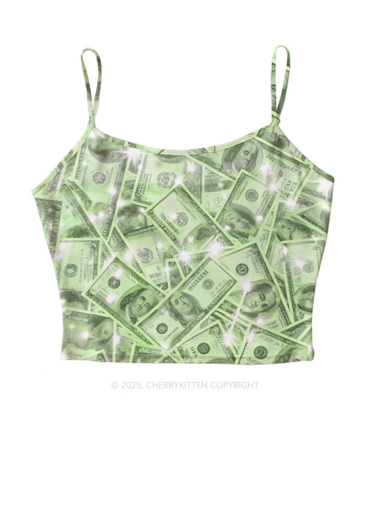 Green Shiny Money Y2K Mesh Cami Tank Cherrykitten