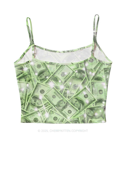 Green Shiny Money Y2K Mesh Cami Tank Cherrykitten