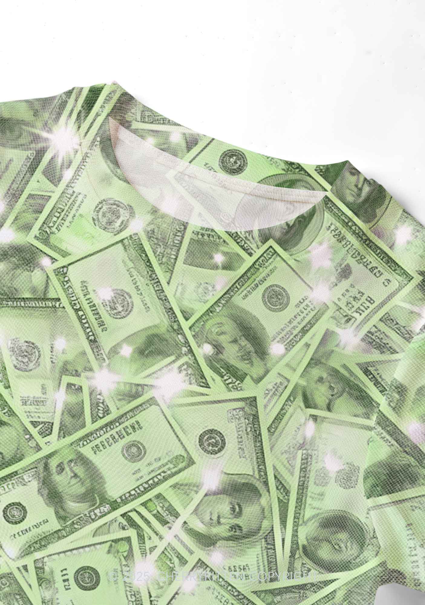 Green Shiny Money Y2K Mesh Crop Top Cherrykitten