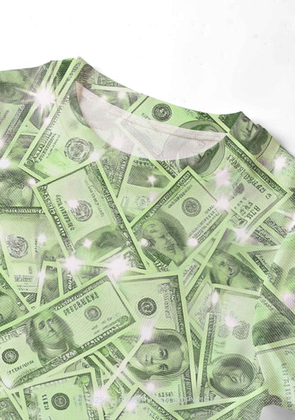 Green Shiny Money Y2K Mesh Crop Top Cherrykitten