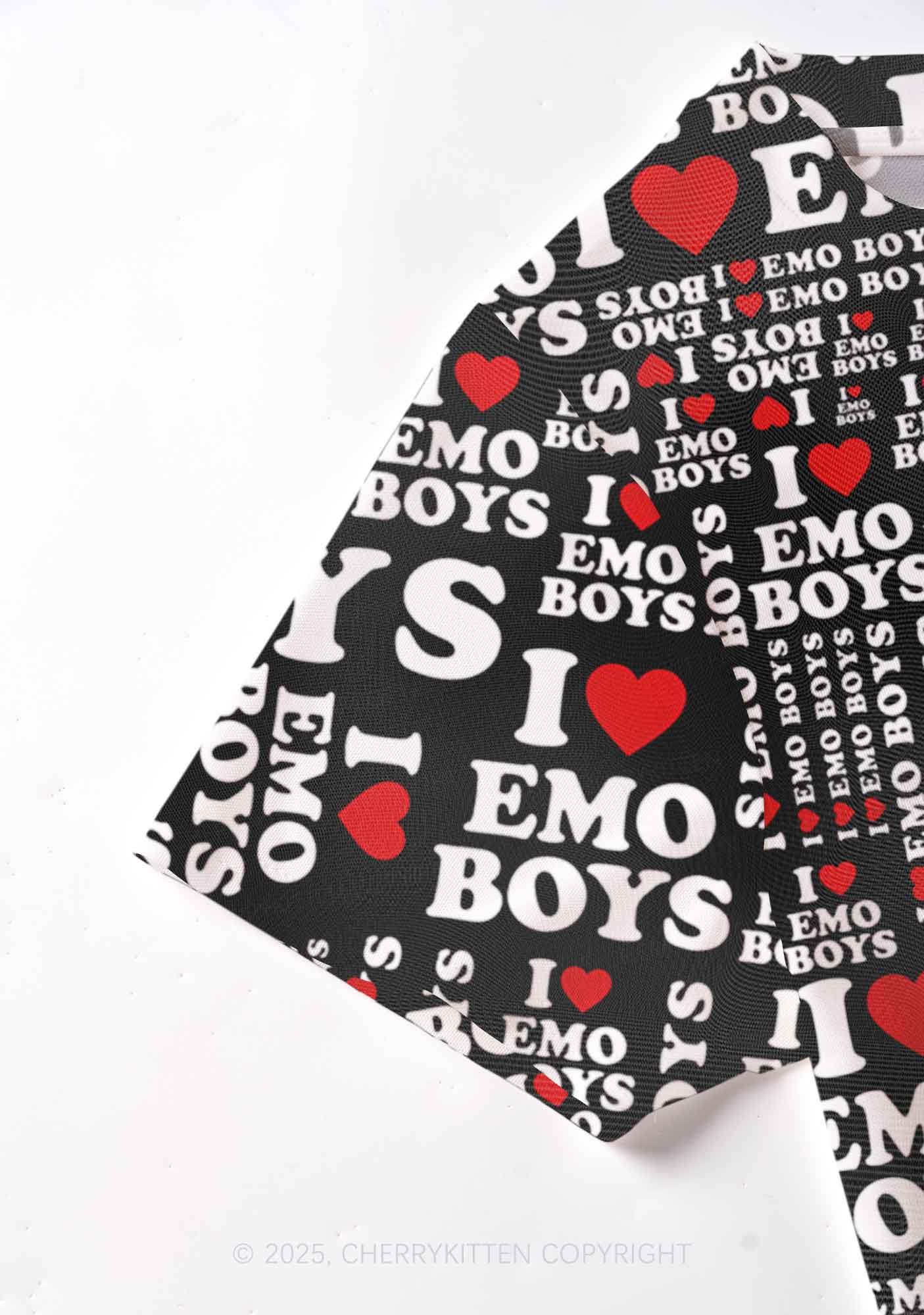 I Love Emo Boys Y2K Mesh Crop Top Cherrykitten