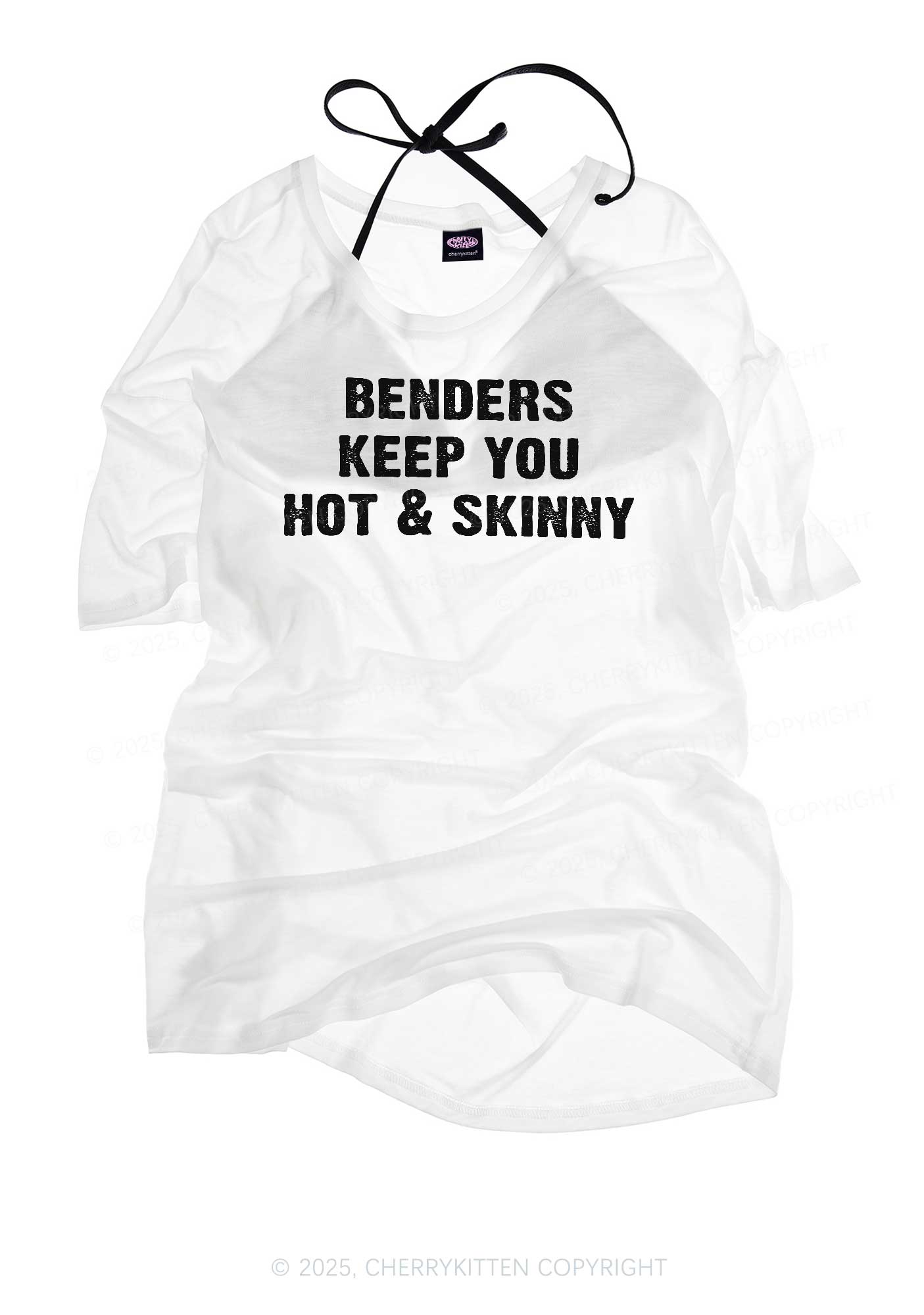 Benders Keep You Hot&Skinny Y2K Sheer Boyfriend Tee Cherrykitten