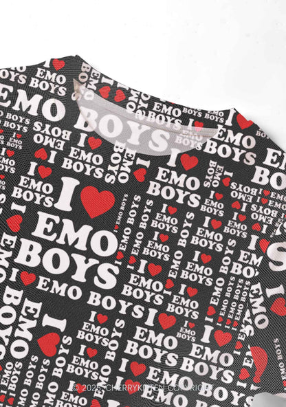 I Love Emo Boys Y2K Mesh Crop Top Cherrykitten