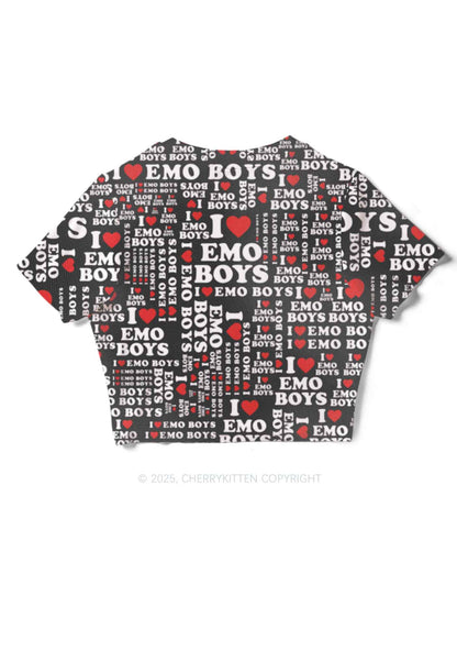 I Love Emo Boys Y2K Mesh Crop Top Cherrykitten