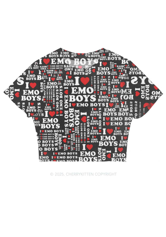 I Love Emo Boys Y2K Mesh Crop Top Cherrykitten