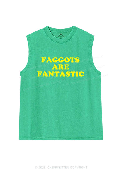 Faggots Are Fantastic Pride Y2K Washed Muscle Tank Cherrykitten